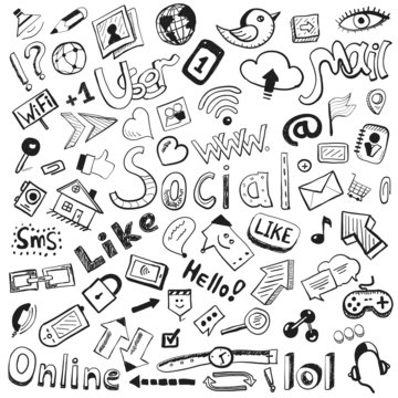 Vector hand drawn icons: big set of modern social doodles © antishock