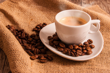 Cup of hot espresso coffee