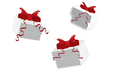 Set of gift boxes with bows and ribbons
