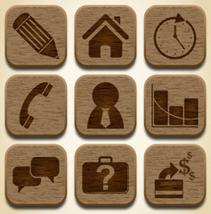Wooden business icons set