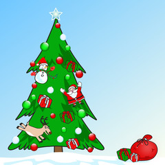 Fototapeta premium Christmas tree, cartoon