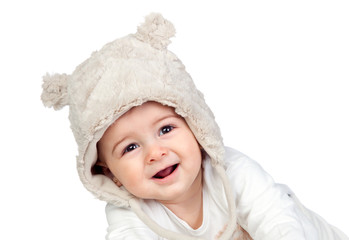 Adorable baby girl with a funny bear hat