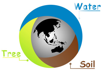 World map and water tree soil