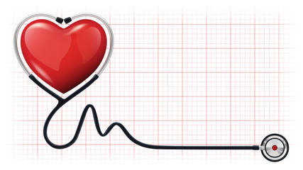 3d heart beat cardiogram stethoscope vector template