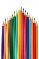 Colour pencils isolated on white background close up