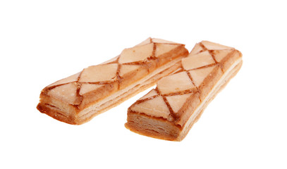 Two italian Puff pastry cookies apricot glazed isolated