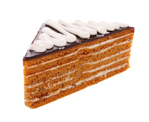 chocolate honey cake isolated on white background