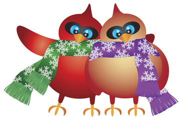 Christmas Cardinal Pair with Snowflake Scarf Illustration