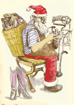 Santa Claus as a shoemaker.