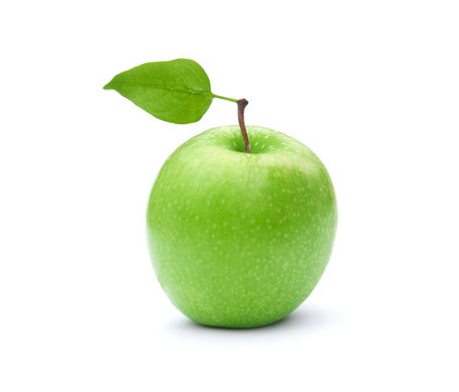 gr&uuml;ner apfel mit blatt.