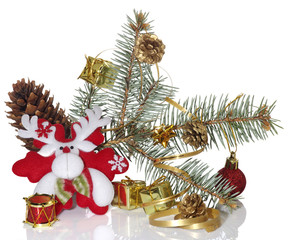 fir branches and сhristmas toys