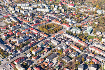 aerial view of Pinczow city suburbs in Poland