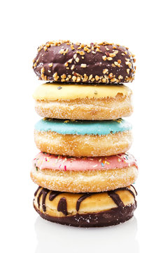 A stack of donuts on white background