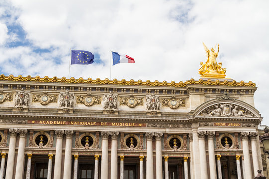 Architectural details of Opera National de Paris: Front Facade.