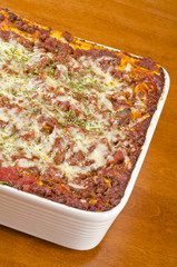 Meat Lasagna in a Casserole Dish