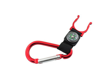 Red snap link with compass