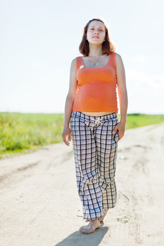  pregnancy woman in  summer field