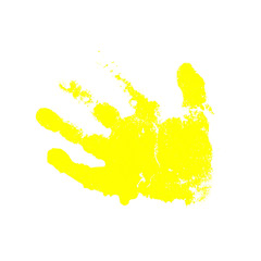 child hand prints in yellow color on white background