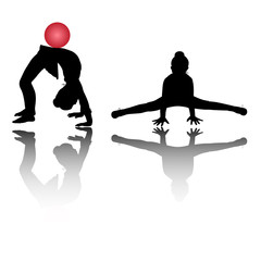 Silhouettes of girl gymnasts