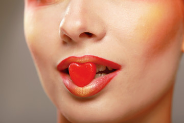 beautiful make up of bright lips