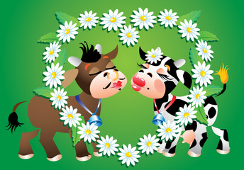 Bande dessinée embrassant les vaches et la frontière de camomille