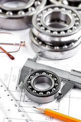 technical drawing and pinion with bearings