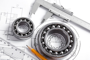 technical drawing and pinion with bearings