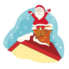 Santa sitting on roof house. Hand drawing illustration