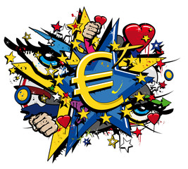 Euro Flag graffiti Economic European Union pop art illustration