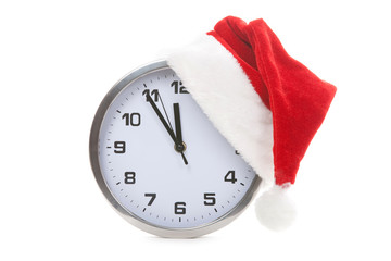 clock with christmas santa hat