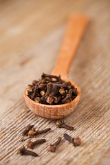 cloves in wooden spoon