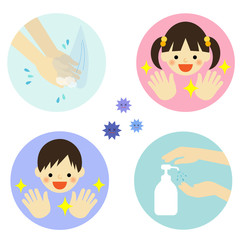 手洗い 消毒 子供 / vector eps