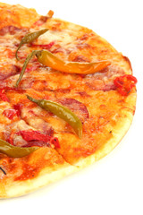 Tasty pepperoni pizza isolated on white