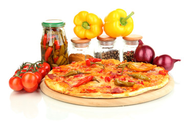 Tasty pepperoni pizza with vegetables