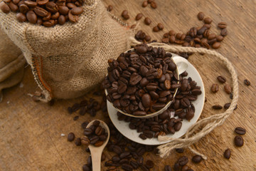 Coffee beans and cup