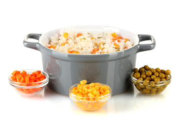 Risotto in  gray pot isolated on white