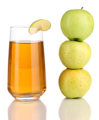 Useful apple juice with apples around isolated on white