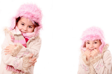 2 kleine Damen warm angezogen freigestellt