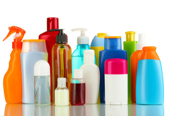 A lot of different cosmetic products for personal care isolated