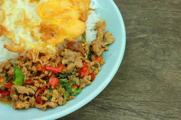 Basil Fried Rice with fried minced meat