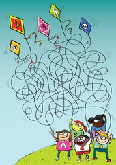 Children Playing with Kites Maze Game