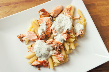 Penne pasta with salmon