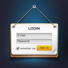 Vector Wooden Login Form Hanging on a String