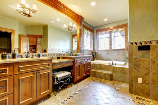 Luxury large master bathroom in mountain home.