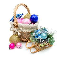 New Year's toys and accessories on a white background