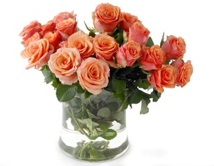 pink roses in glass vase