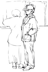 a man and woman cost at windows of cashdesk