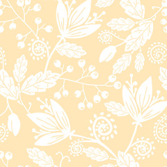 Vector yellow and white silhouettes flowers elegant seamless