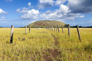 Fototapeta na wymiar Path towards hill in Easter Island
