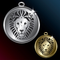 Golden and silver medallion with lion motive